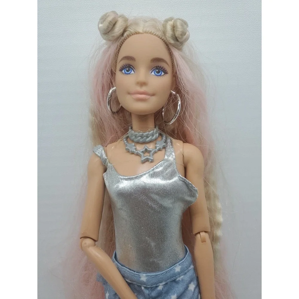 ORIGINAL OUTFIT & HAIR Barbie Extra Doll 2020 #3 Long Blonde‎ Pink Articulated